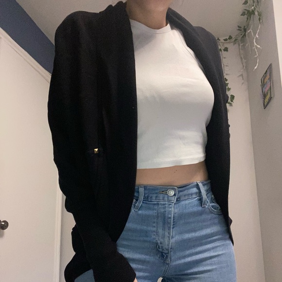 ARITZIA WILFRED Diderot Black Sweater Open-Front Cocoon Cardigan - Picture 2 of 7